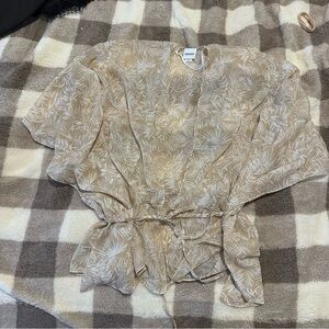 Sheet Beige and Gold Leaf Print Women's Blouse